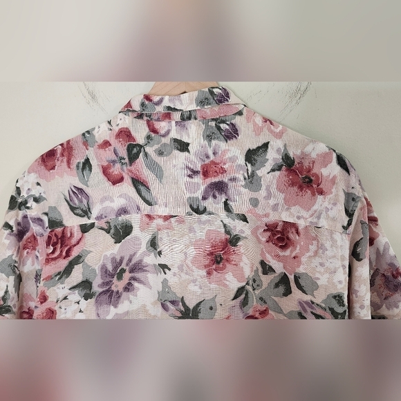 Weathervane Top Women's Size Large Mauve Purple Floral Linen Blend Tapestry - Picture 7 of 7